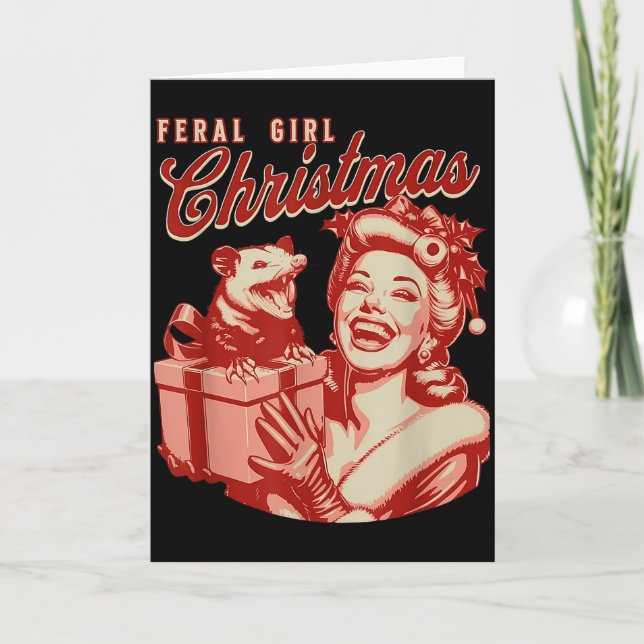 Feral Girl Christmas Funny Ossum Ssum Merry Xmas W Kort (Framsida)