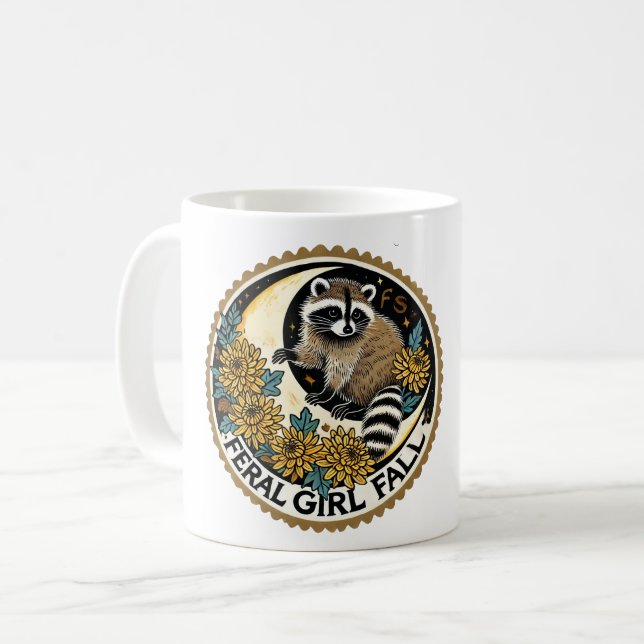 Feral Girl Fall Raccoon Kaffemugg (Framsida vänster)