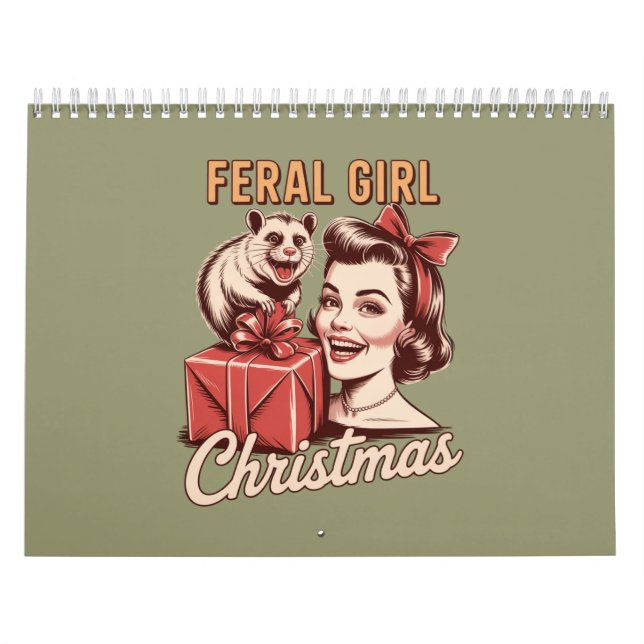 Feral Girl jul jul Opossum Julafton Trashy Retro Kalender (Omslag)