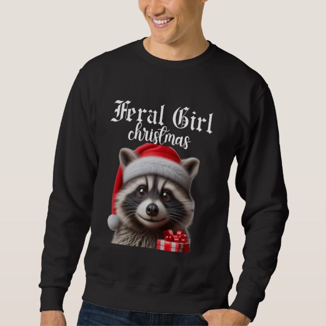 Feral Girl julRaccoon Lång Ärmad Tröja (Framsida)