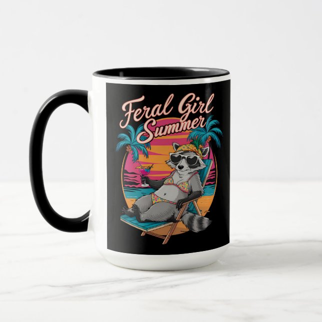 Feral Girl Summer Beach Funny Raccoon Mugg (Vänster)
