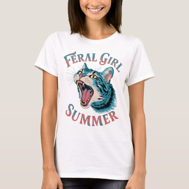 Feral Girl Summer Cat T Shirt (Framsida)