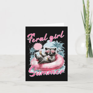 Feral Girl Summer Funny Meme Feral Raccoon Sommar Kort