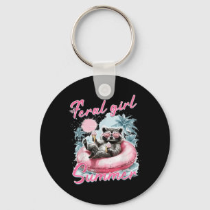 Feral Girl Summer Funny Meme Feral Raccoon Sommar Nyckelring