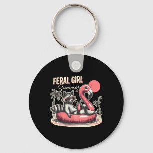 Feral Girl Summer Funny Meme Feral Raccoon Sommar Nyckelring