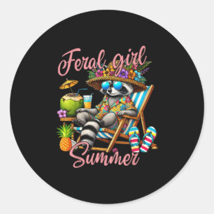 Feral Girl Summer Funny Meme Feral Raccoon Sommar Runt Klistermärke