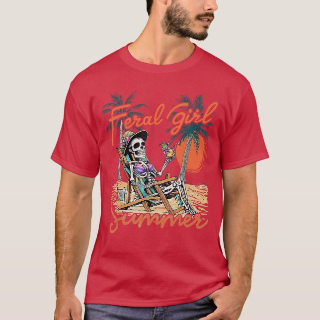 Feral Girl Summer Funny Meme Skeleton Hawaii Beach T Shirt (Framsida)