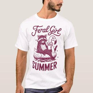 Feral Girl Summer Raccoon Vacay Sopor Panda Sommar T Shirt