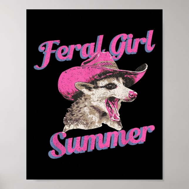 Feral Girl Summer Retro Possum Funny Meme Poster (Framsidan)