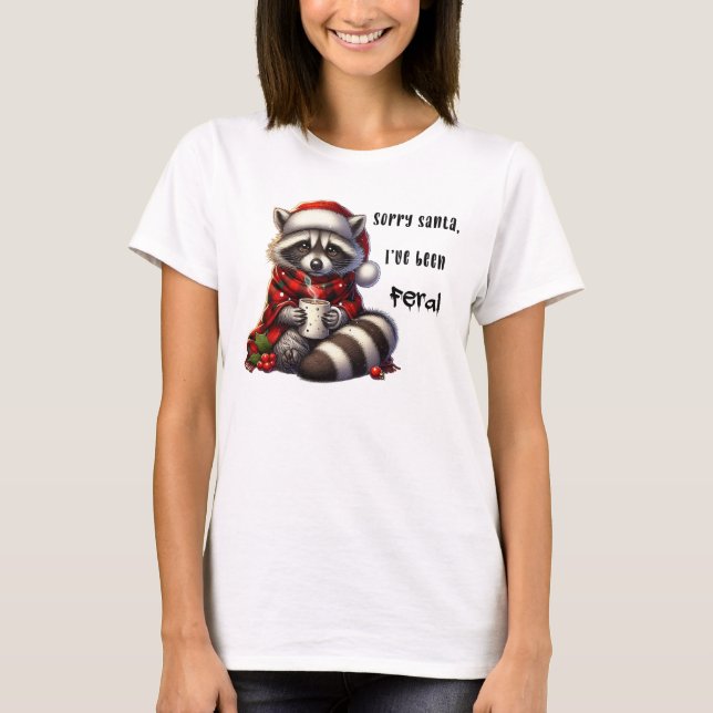 Feral jul Raccoon Helgdag T Shirt (Framsida)