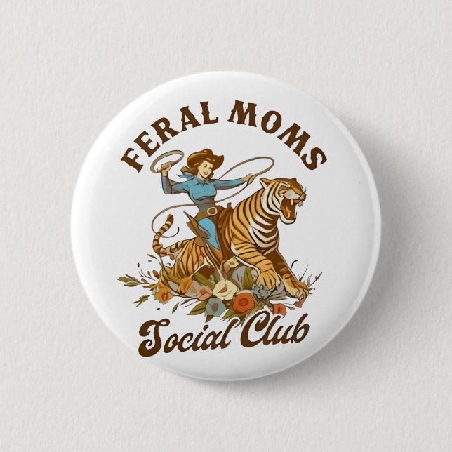 Feral Mamma Social Klubb Funny Retro Boho Cowgirl Knapp (Framsida)