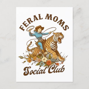 Feral Mamma Social Klubb Funny Retro Boho Cowgirl Meddelande Vykort