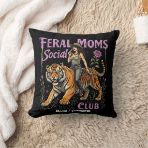 Feral Mom Social Club Rolig Trendig Grafisk Pres Kudde