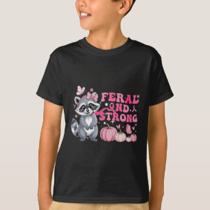 Feral och Stark Bröstcancer medvetenhet Raccoon Pi T Shirt