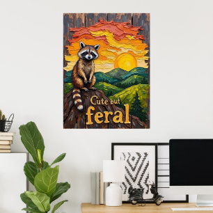 Feral Silhouette: Raccoon Against Setting Sol Poster