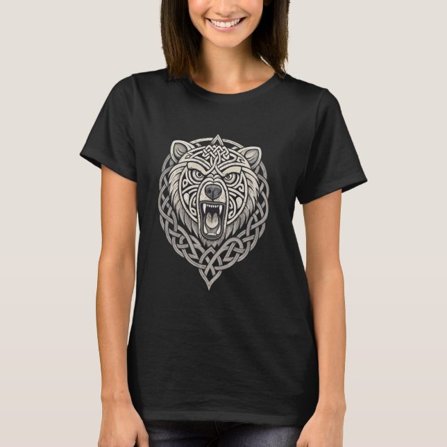 Feral Viking Bear u2013 Norse Knotwork Nordic Natu T Shirt (Framsida)