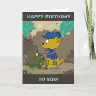 Ferald and Baby Lizard Birthday Card Kort