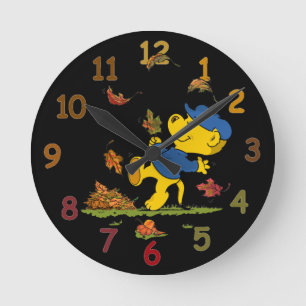 Ferald bland Höst löv Round Clock Rund Klocka