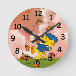Ferald bland Höst löv Round Clock Rund Klocka