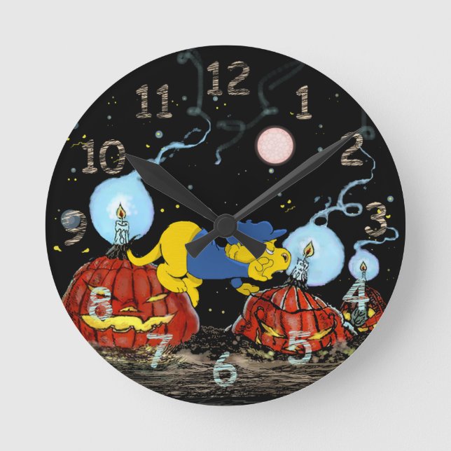Ferald och Rotten Pumpkins Round Clock Rund Klocka (Framsida)
