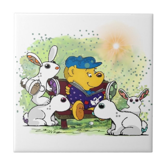 Ferald Reading to Bunnies Kakelplatta (Framsidan)