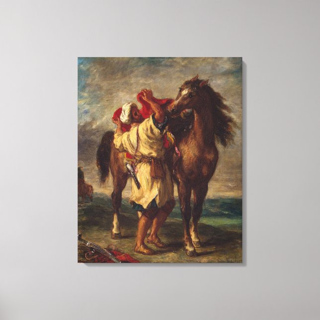Ferdinand Delacroix Arab Saddling Hans Horse Canvastryck (Framsida)