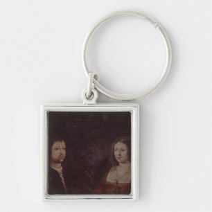 Ferdinand II av Aragon och Isabella mig av Fyrkantig Silverfärgad Nyckelring