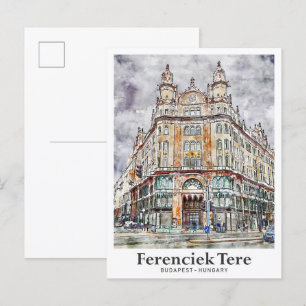 Ferenciek Tere Budapest Hungary Travel Watercolor Vykort