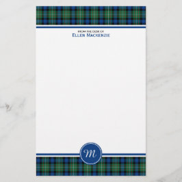 Ferguson Klan Tartan Blue och Grönt Monogram Brevpapper