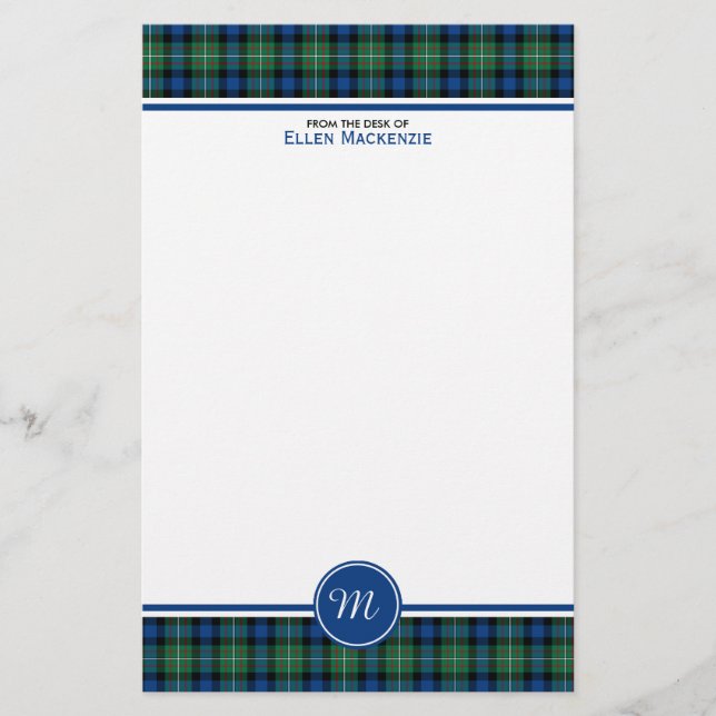 Ferguson Klan Tartan Blue och Grönt Monogram Brevpapper (Framsida)