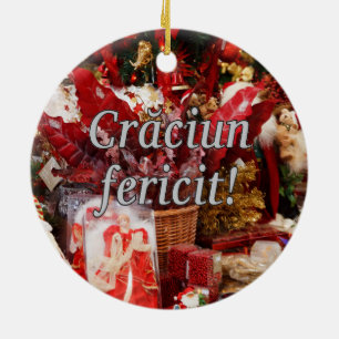Fericit Crăciun! God jul i rumänsk wf Julgransprydnad Keramik