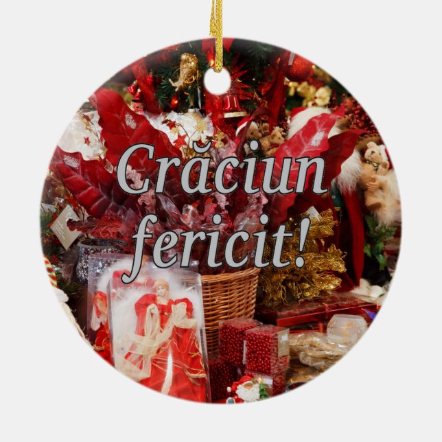 Fericit Crăciun! God jul i rumänsk wf Julgransprydnad Keramik (Baksidan)