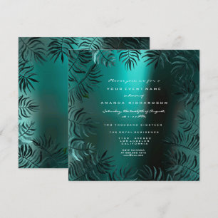 Fern Blad Framed Crystals Teal Aquatic Luxury VIP Inbjudningar