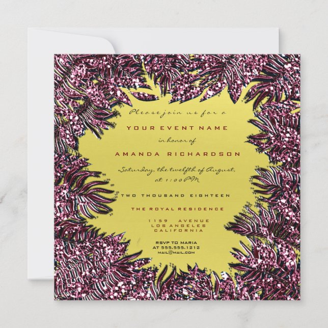 Fern Blad Framed Metallic Burgundy Red Gult Inbjudningar (Framsida)