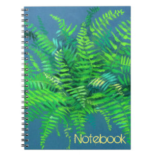 Fern, blommigt, anpassade, grön, blå och grönt anteckningsbok