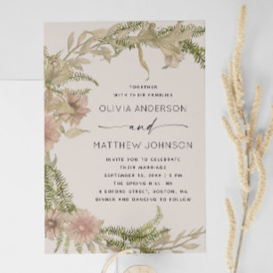 Fern & Blommigt Bröllop Boho Soft Warm Taupe + Q Inbjudningar