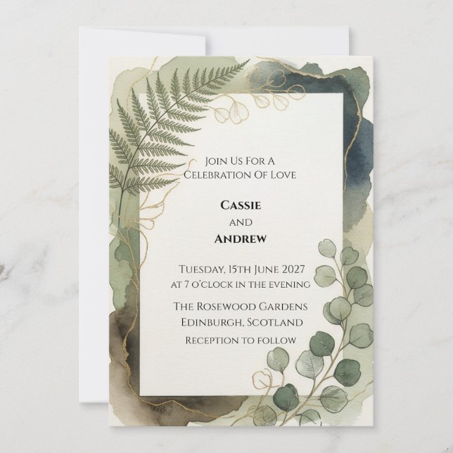 Fern Eucalyptus Grönska Bröllop Inbjudningar (Framsida)