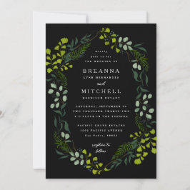 Fern Eucalyptus Hand Drawn Greenery Black Bröllop Inbjudningar