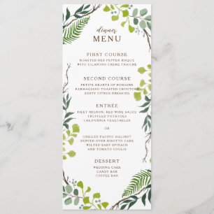 Fern Eucalyptus Hand-Drawn Greenery Bröllop Meny