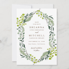 Fern Eucalyptus Hand-Drawn Greenery Bröllop Spara Datumet