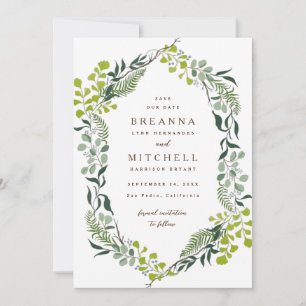Fern Eucalyptus Hand-Drawn Greenery Bröllop Spara Datumet