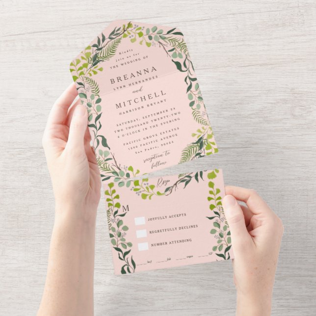 Fern Eucalyptus Hand Drawn Greenery  Rosa (Avrivbar del)