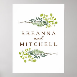 Fern Eucalyptus Hand Drawn Greenery White Bröllop Poster