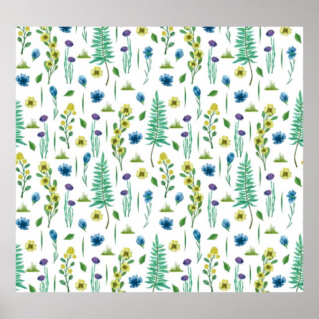 Fern Flowers Seamless Nature Mönster Poster (Framsidan)
