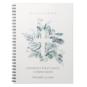 Fern Foliage Kor First Heliga Communion Guestbook Anteckningsbok