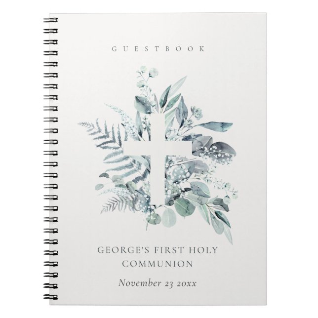 Fern Foliage Kor First Heliga Communion Guestbook Anteckningsbok (Framsidan)
