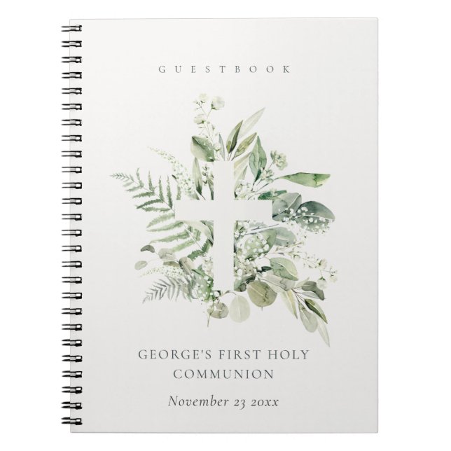Fern Foliage Kor First Heliga Communion Guestbook Anteckningsbok (Framsidan)