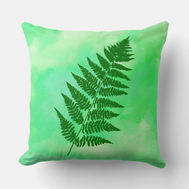 Fern Frond, Grönt på vattenfärgsbakgrund Kudde (Framsida)