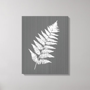 Fern Frond, vit på träkol-Grått / Grått Canvastryck