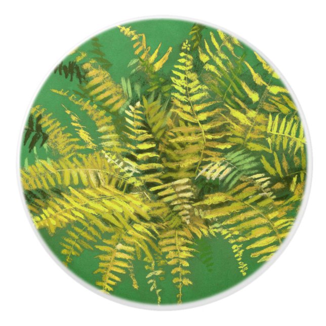 Fern, fronter, blommigt, grönt guldgrön gult knopp (Framsidan)